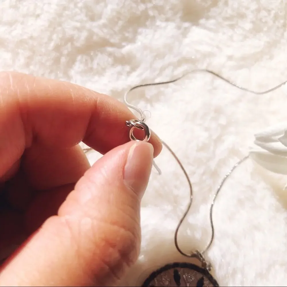 Blue and Silver Circle Flower Outline Necklace - Picture 9 of 11